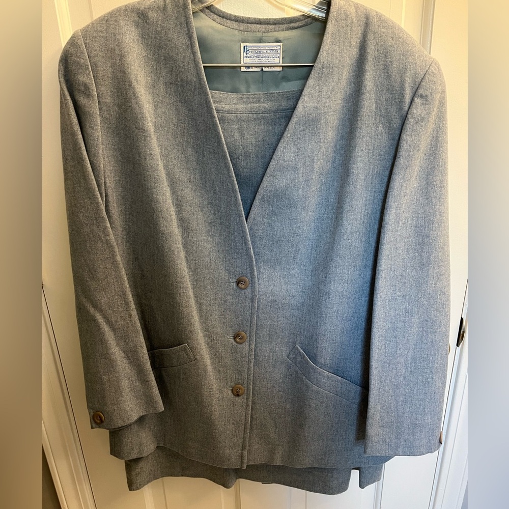 Pendleton Light Blue Women's Wool Blazer & Skirt Suit